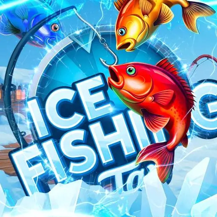 Red, gold and blue fish artwork from the Ice Fishing game